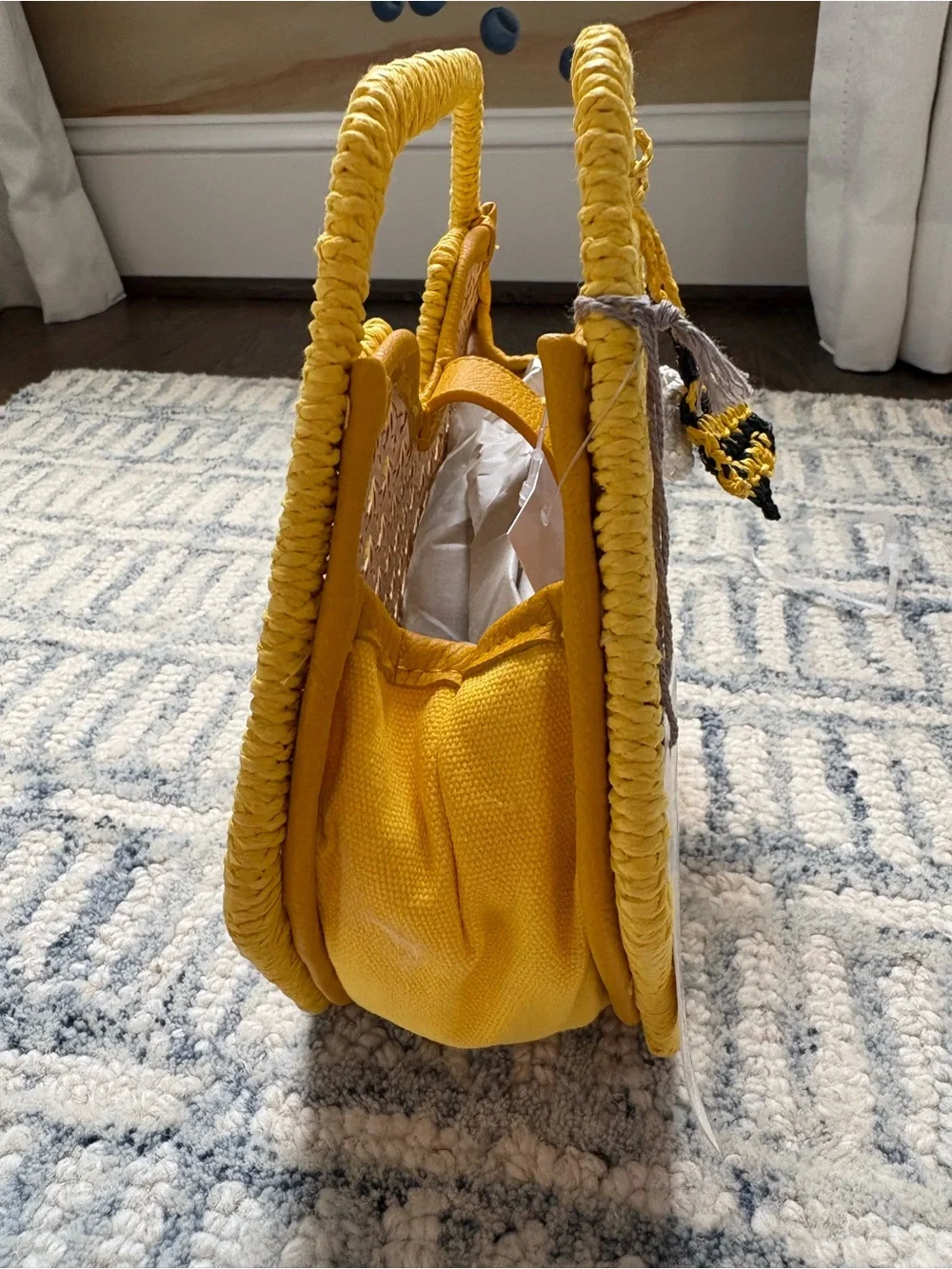 A New Day by Target Yellow Mini Caning Tote with Bee Charm NWT - Picture 7 of 10